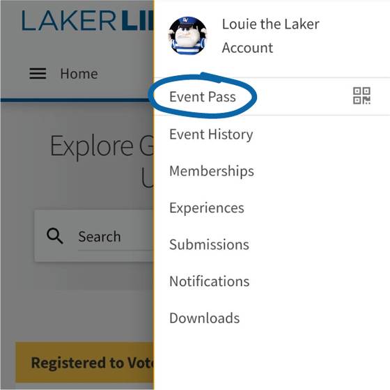 Laker link navigation to event pass option
